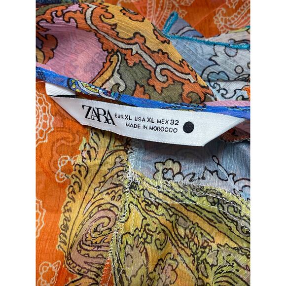 Zara Women's Multicolor Paisley Sleeveless Ruffles Asymmetric Tank Top Size XL - Picture 4 of 5